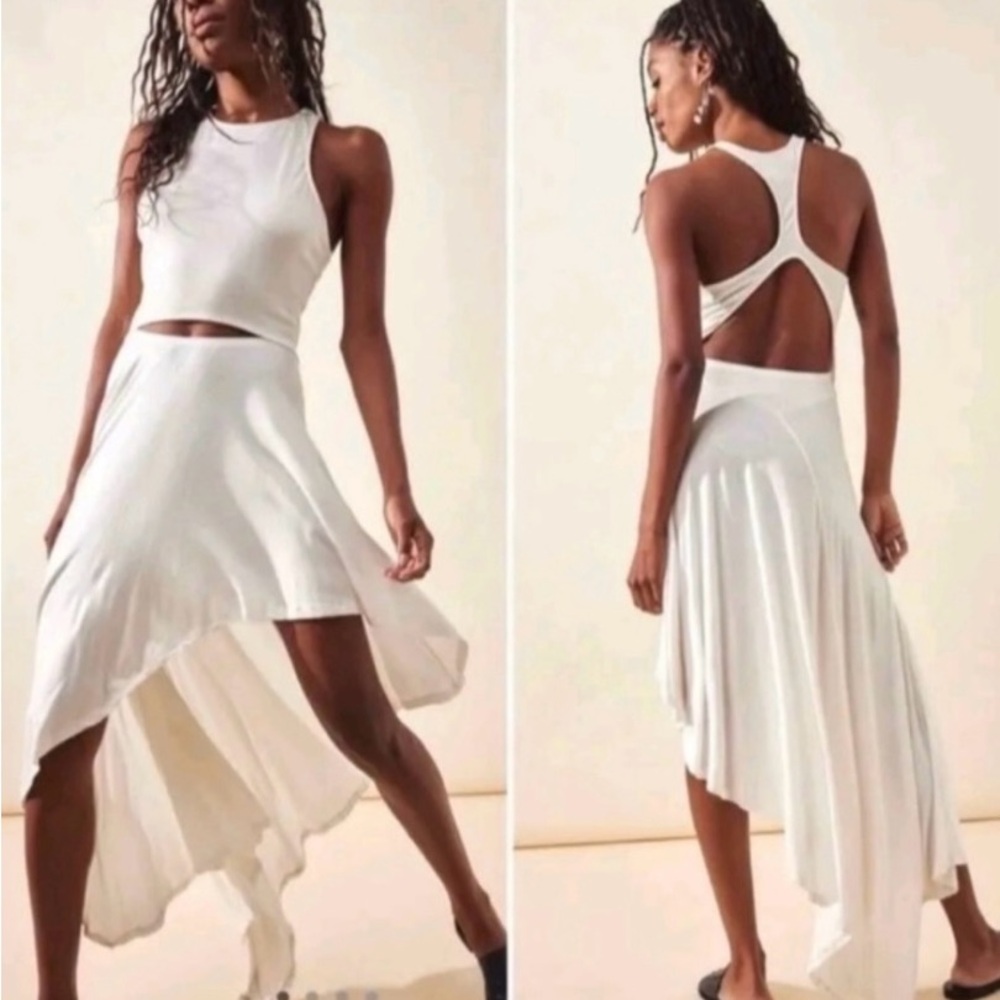 NWOT Free People Bethany Cutout Racerback Asymmetrical Dress White Sz M